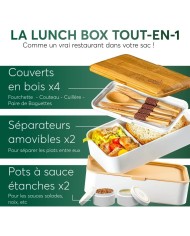Bento Lunch Box 1,2L. Blanc & bambou. UMAMI