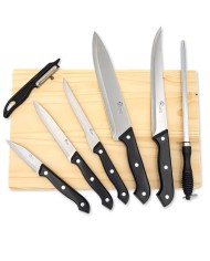 Ensemble de 5 couteau de cuisine + planche en bois et éplucheur