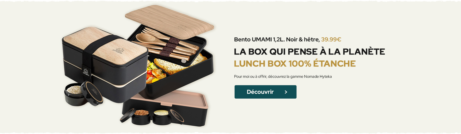 Bento Lunch Box 1,2L. Noir & hêtre. UMAMI